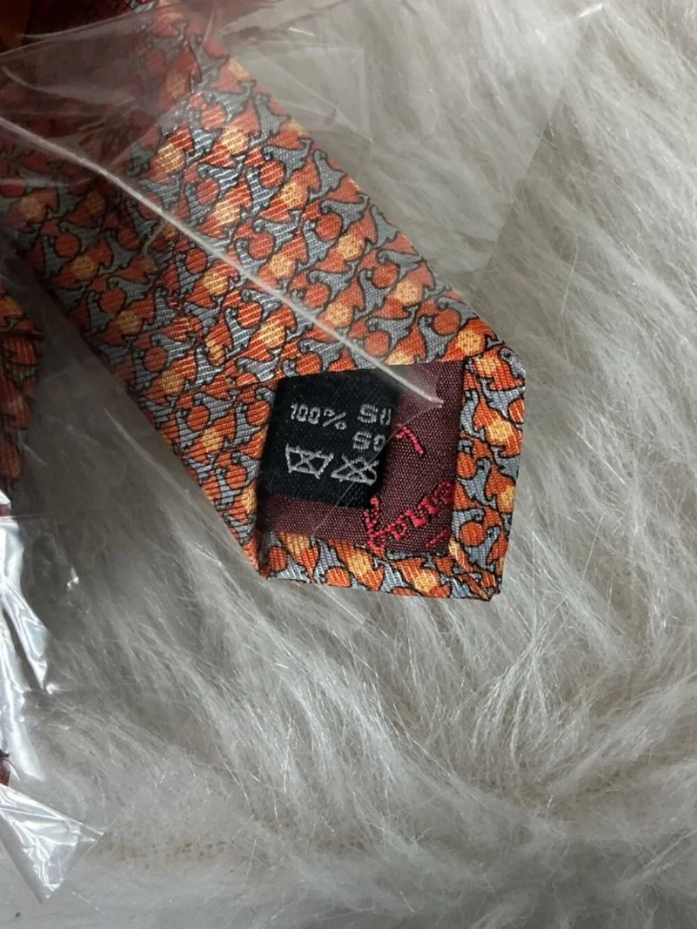 Salvatore Ferragamo Gray, Orange, Yellow, Seal Print Silk Tie NWOT